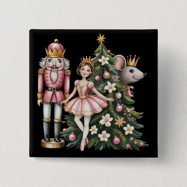 Retro Nutcracker Scene Vintage Christmas Matching  Button (Front)