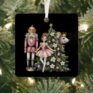 Retro Nutcracker Scene Vintage Christmas Matching Metal Ornament