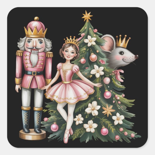 Retro Nutcracker Scene Vintage Christmas Matching  Square Sticker (Front)