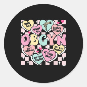 Retro Obgyn Candy Heart Valentines Labor & Del Classic Round Sticker