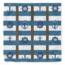 Retro Ocean and Sea Nautical Anchor brown Blue Bandana