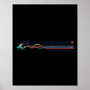 Retro Ocean Beach California Men Women Surfboarder Poster