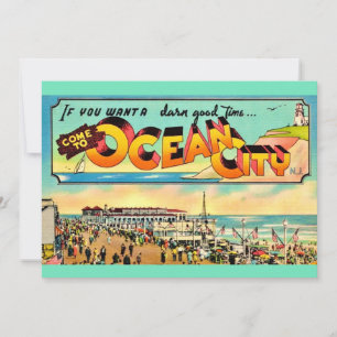 Retro Ocean City NJ Greetings Big 5x7 Postcard
