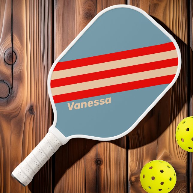 Retro Ocean Horizon Stripes with Name Pickleball Paddle (Creator Uploaded)