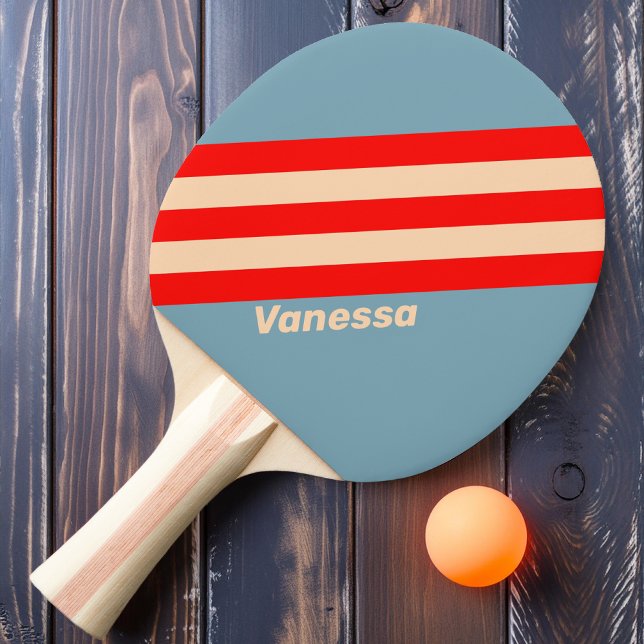 Retro Ocean Horizon Stripes with Name Ping Pong Paddle (Creator Uploaded)