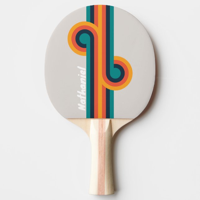 Retro Ocean Rainbow Loop with Name Ping Pong Paddle (Front)