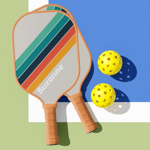 Retro Ocean Rainbow with Name Pickleball Paddle