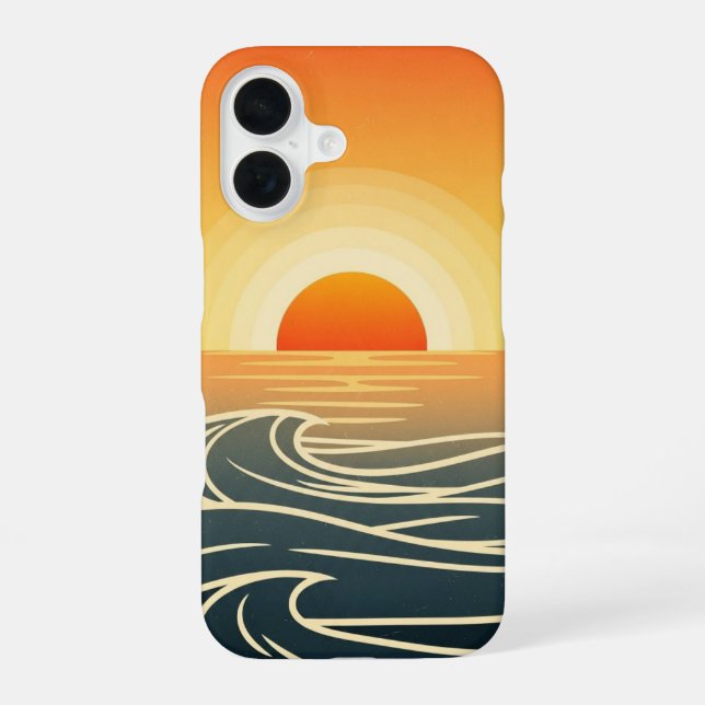 Retro Ocean Sunset Waves iPhone Case (Back)