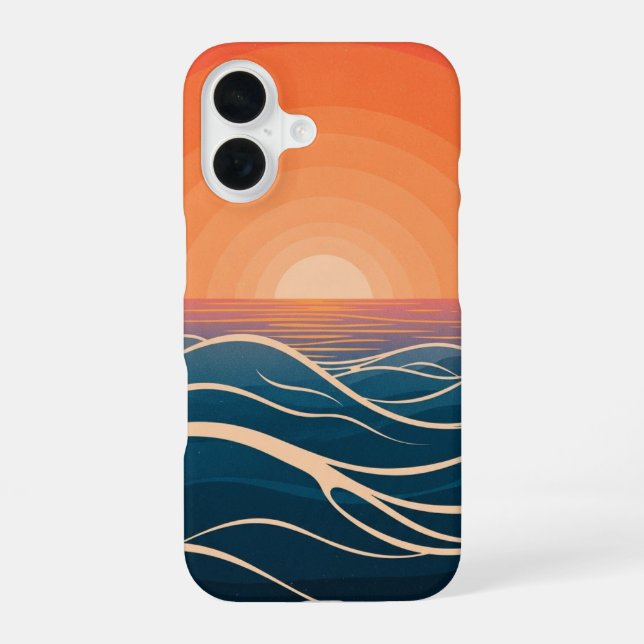 Retro Ocean Sunset Waves iPhone Case (Back)