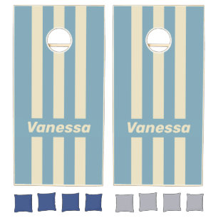 Retro Ocean Three Pin Striped with Name Cornhole Set