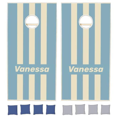 Retro Ocean Three Pin Striped with Name Cornhole Set