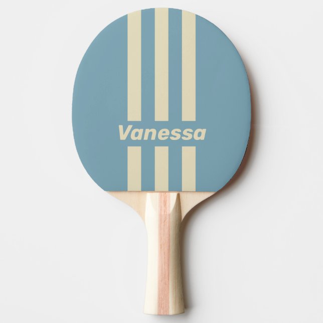 Retro Ocean Three Pin Stripes with Name Ping Pong Paddle (Front)