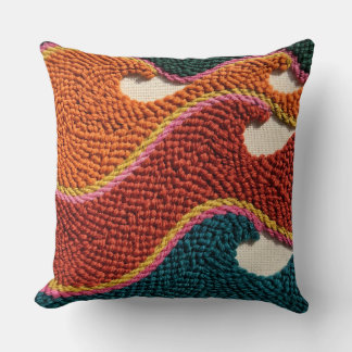 Retro Ocean Wave Throw Pillow