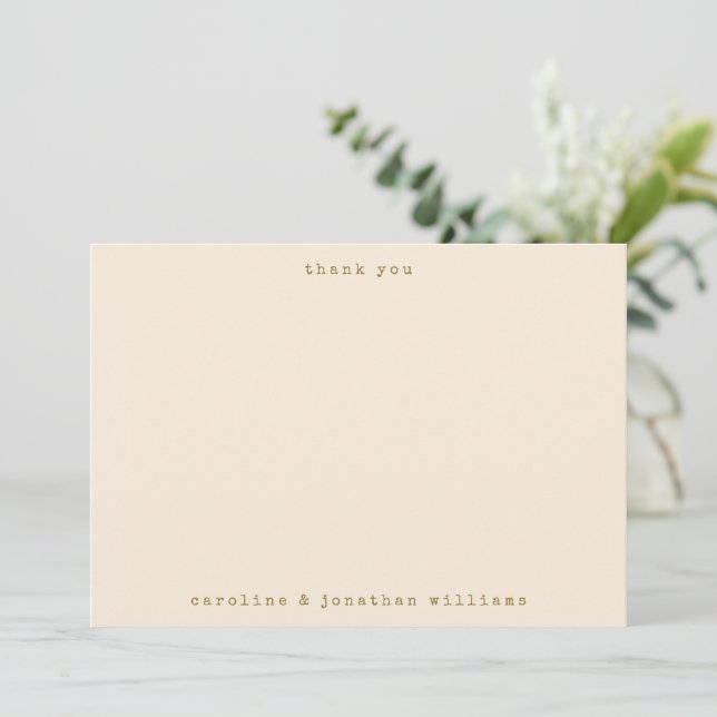 Retro Ochre Cream Typewriter Custom Wedding Thank You Card (Standing Front)