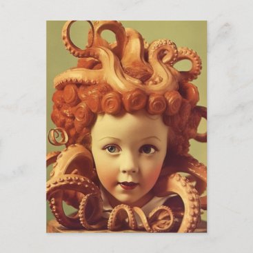 Retro Octopus Doll Head Assemblage  Postcard