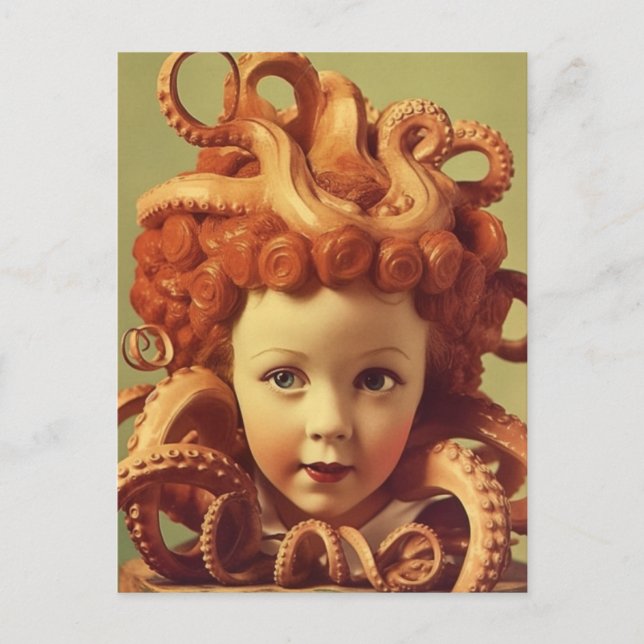 Retro Octopus Doll Head Assemblage  Postcard (Front)