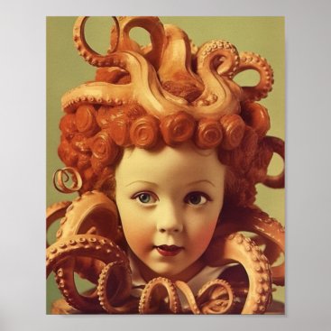Retro Octopus Doll Head Assemblage  Poster