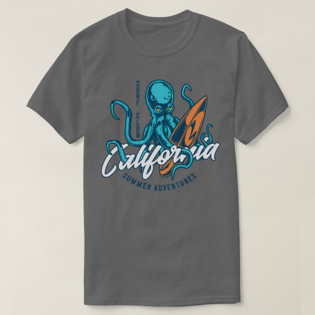 Retro Octopus Surfer California Surf Club Surfing T-Shirt (Design Front)