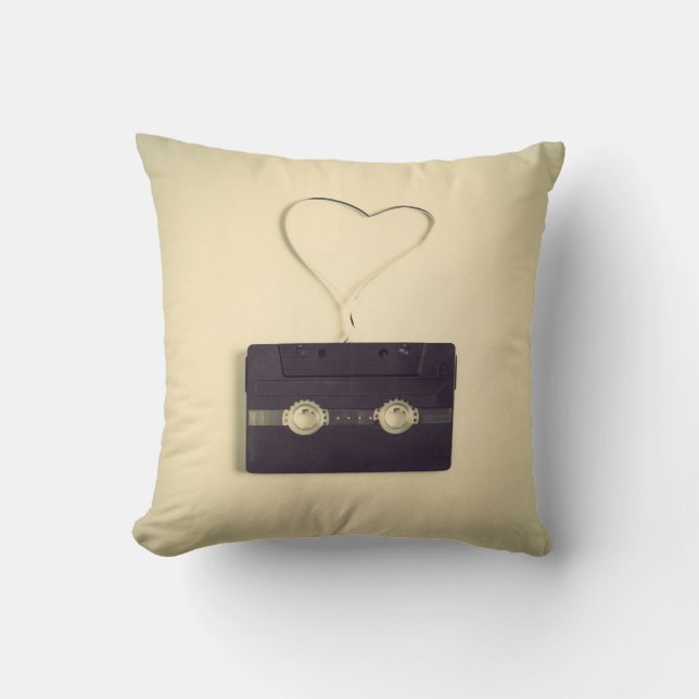 Retro off white cassette pattern love to customize throw pillow (Front)