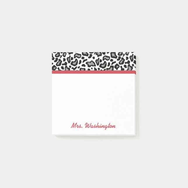 Retro Office Leopard Teacher's Post It Notes Gift (Front)