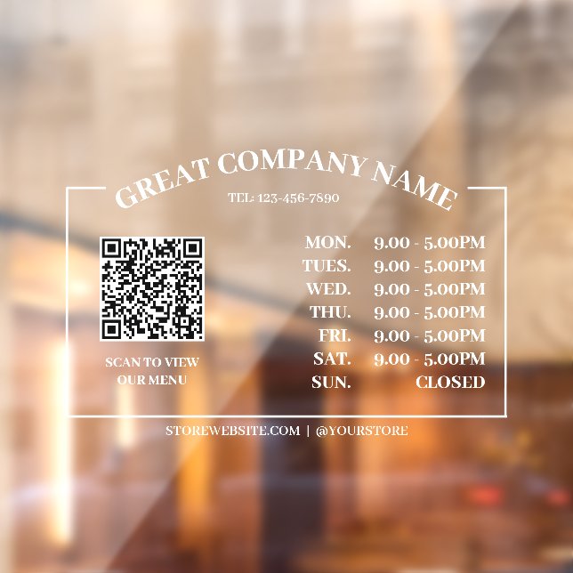 Retro Office Opening Time, Business QR Code Window Cling (Sheet 2)