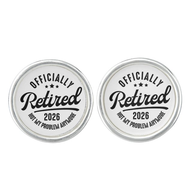 Retro Officially Retired 2026 Funny Retirement Cufflinks (Front)