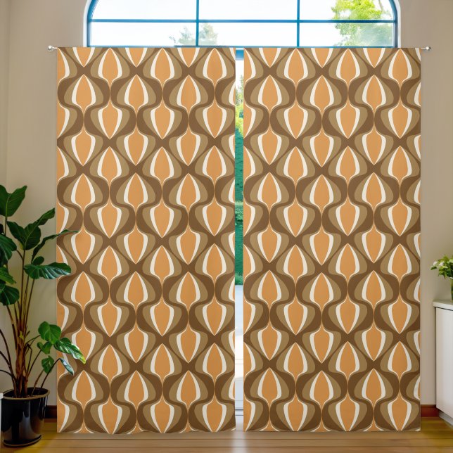 Retro Ogee Brown Orange Blackout Curtains (Living Room)
