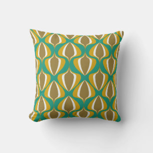 Retro Ogee Green Mustard Brown Throw Pillow