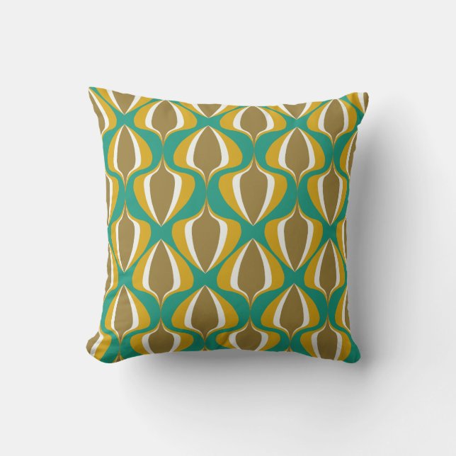 Retro Ogee Green Mustard Brown Throw Pillow (Front)