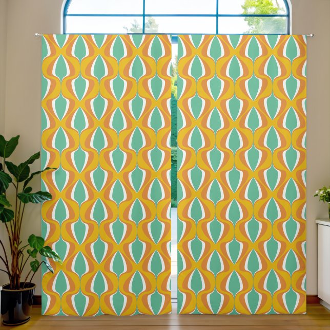 Retro Ogee Mustard Orange Blue Blackout Curtains (Living Room)