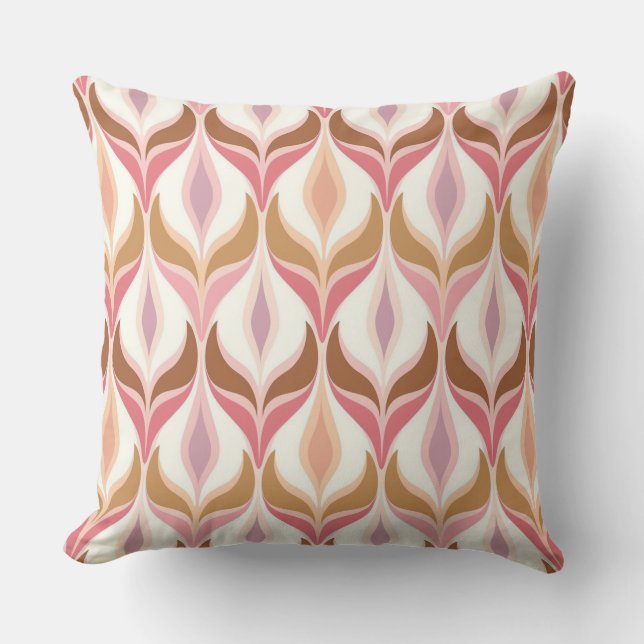 Retro ogee pink brown  throw pillow (Front)
