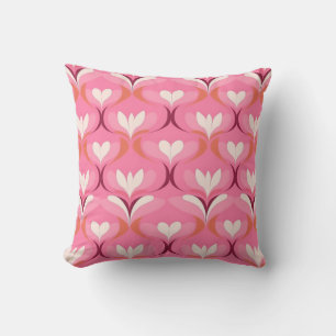 Retro ogee pink orange hearts throw pillow