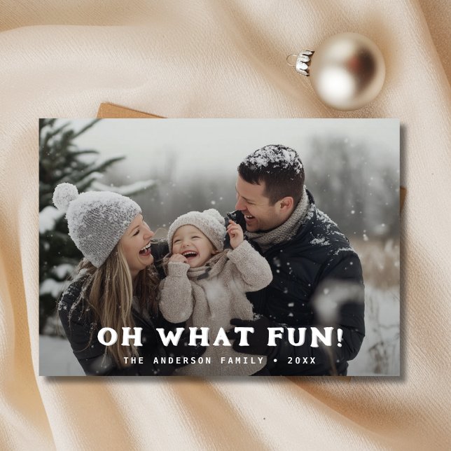 Retro Oh What Fun Family Christmas Photo Navy Holiday Card (Creator Uploaded)