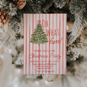 Retro Oh What Fun Watercolor Christmas Tree Party Invitation