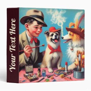 Retro Oil Painting Happy Dogs 3 Ring Binder