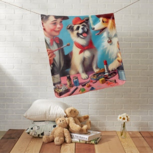 Retro Oil Painting Happy Dogs Baby Blanket