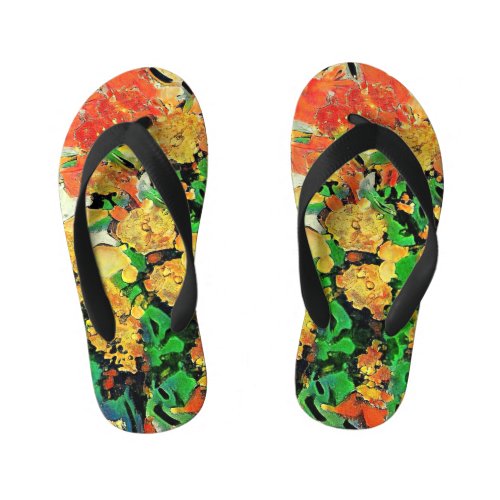 Retro Oil Painting Van Gogh Monet Kids Flip Flops