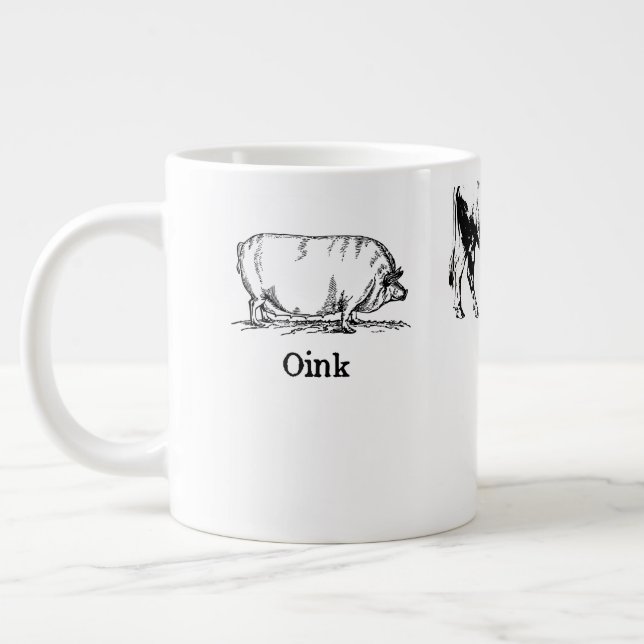 Retro Oink Moo Cluck Pig Cow Chicken Giant Coffee Mug (Left)
