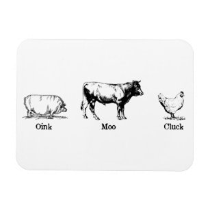 Retro Oink Moo Cluck Pig Cow Chicken Magnet
