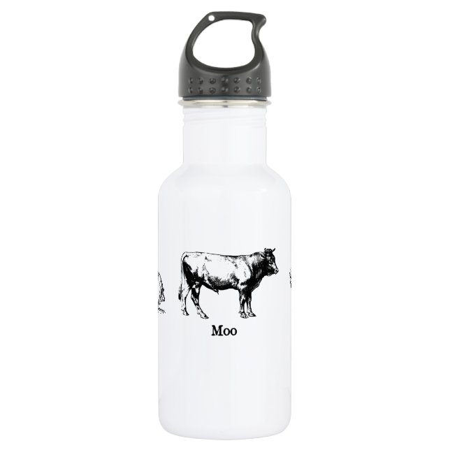 Retro Oink Moo Cluck Pig Cow Chicken Stainless Steel Water Bottle (Front)