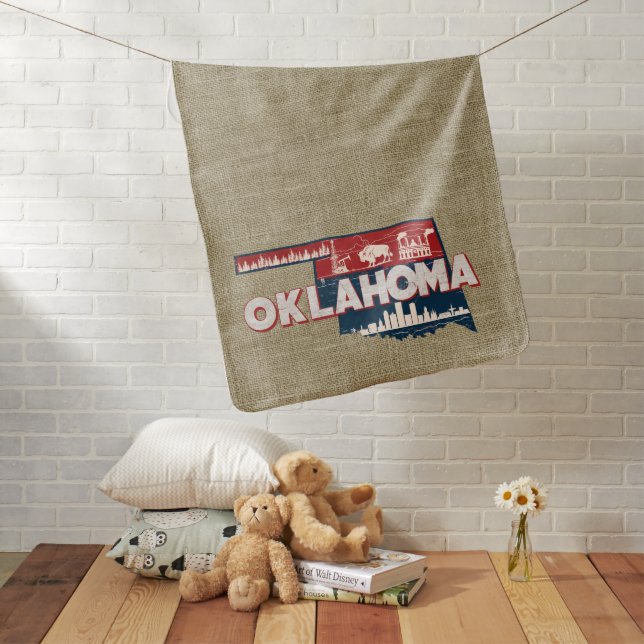Retro Oklahoma Scenic State Silhouette Baby Blanket (In Situ)