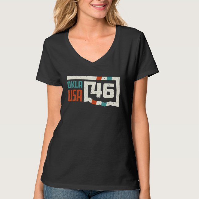 Retro Oklahoma State Map Okla USA 46th State Vinta T-Shirt (Front)