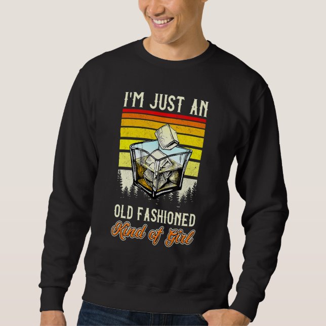 Retro Old Fashioned Girl Bartender Whisky Wine Dri Sweatshirt (Front)