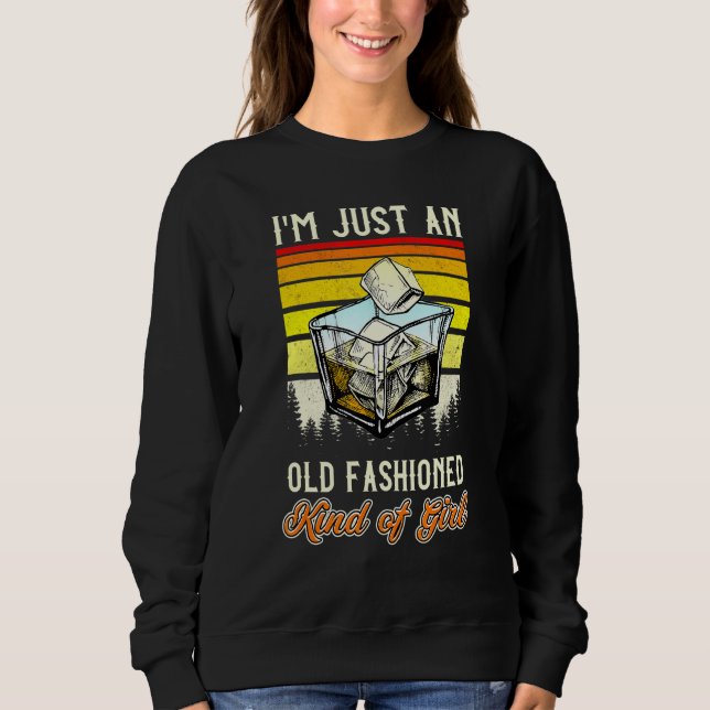 Retro Old Fashioned Girl Bartender Whisky Wine Dri Sweatshirt (Front)