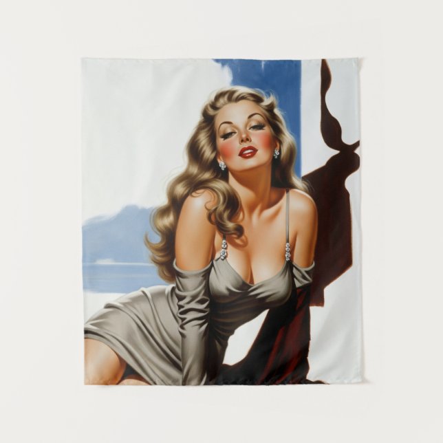 Retro Old Hollywood Beautiful Blonde Woman Tapestry (Front)