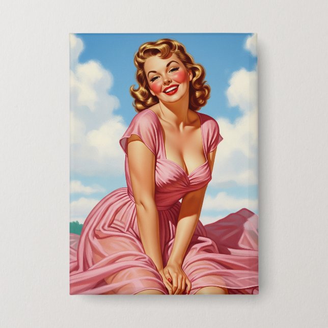 Retro Old Hollywood Glamour Blonde Woman Pin-up Ar Button (Front)