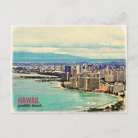 Retro Old Look Hawaii Oahu Island Waikiki Beach Postcard