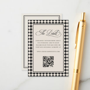 Retro Old Money Checkered QR Code Wedding Details Enclosure Card