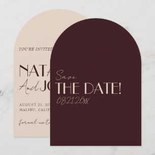 Retro Old Money Deep Red Gold Fancy Arched Wedding Save The Date