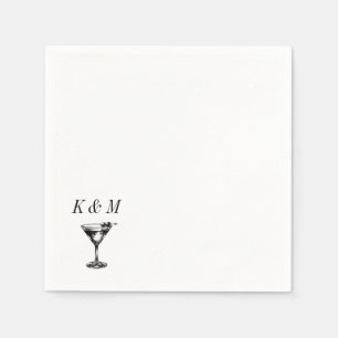 Retro Old Money Martini Hand Drawn Custom Initials Napkins